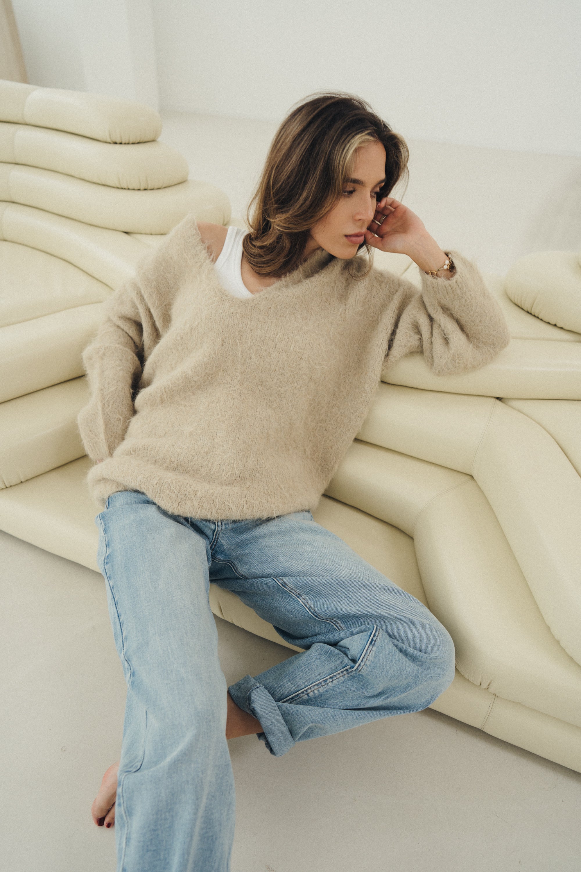 Oversize Pullover „FemkeDLL“ light golden khaki