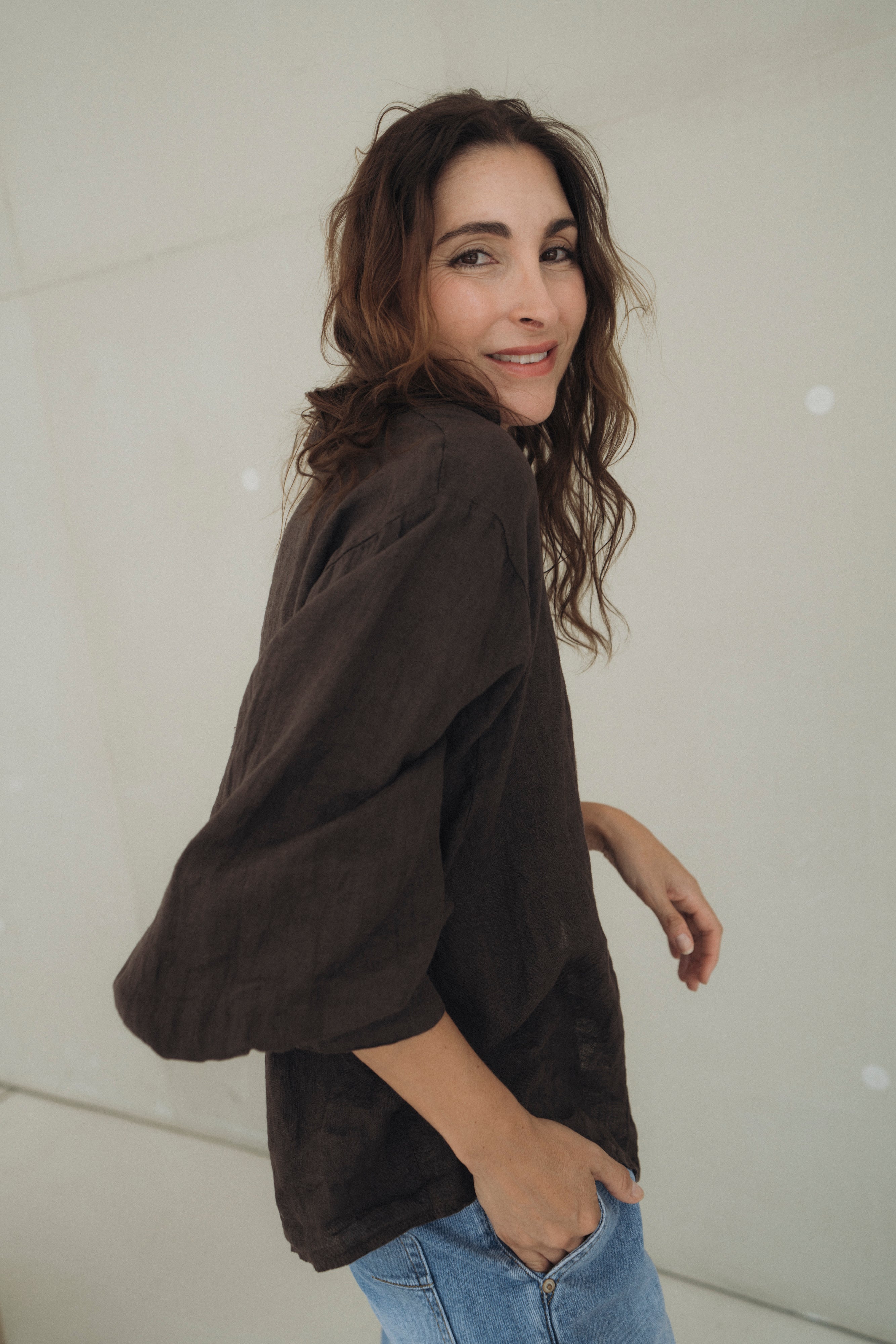 Leinenbluse "MoraDLL" dark brown