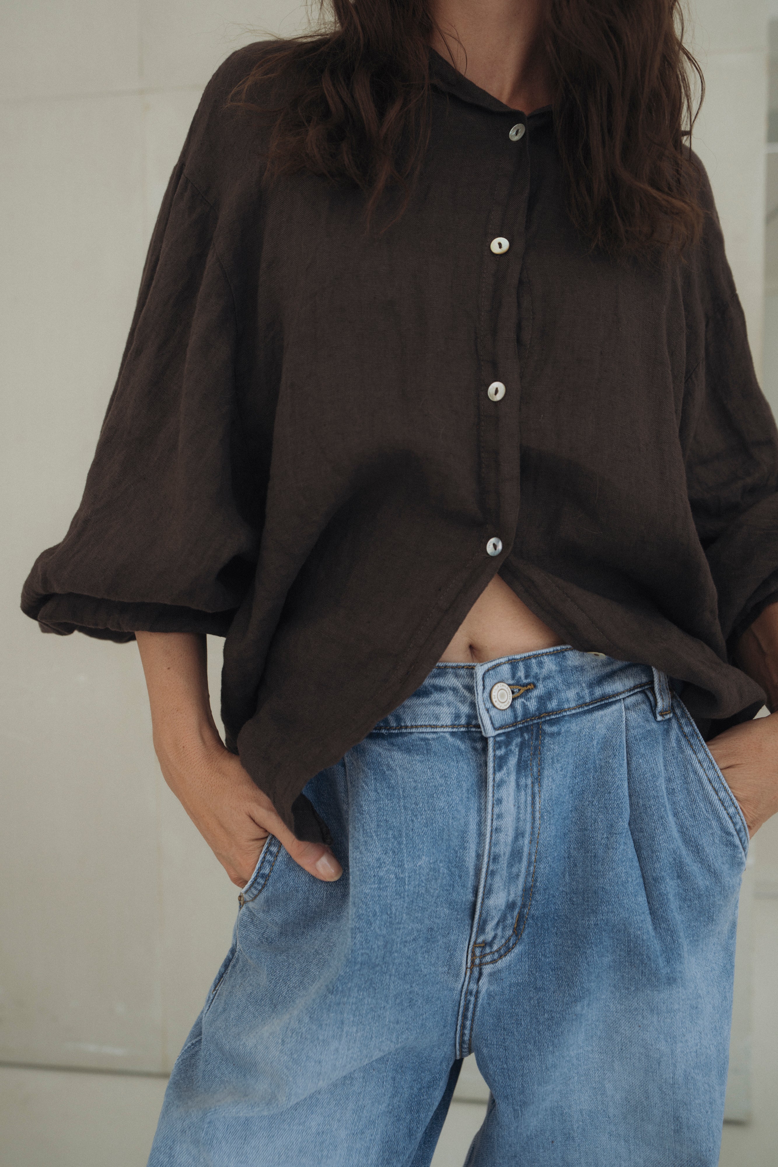 Leinenbluse "MoraDLL" dark brown