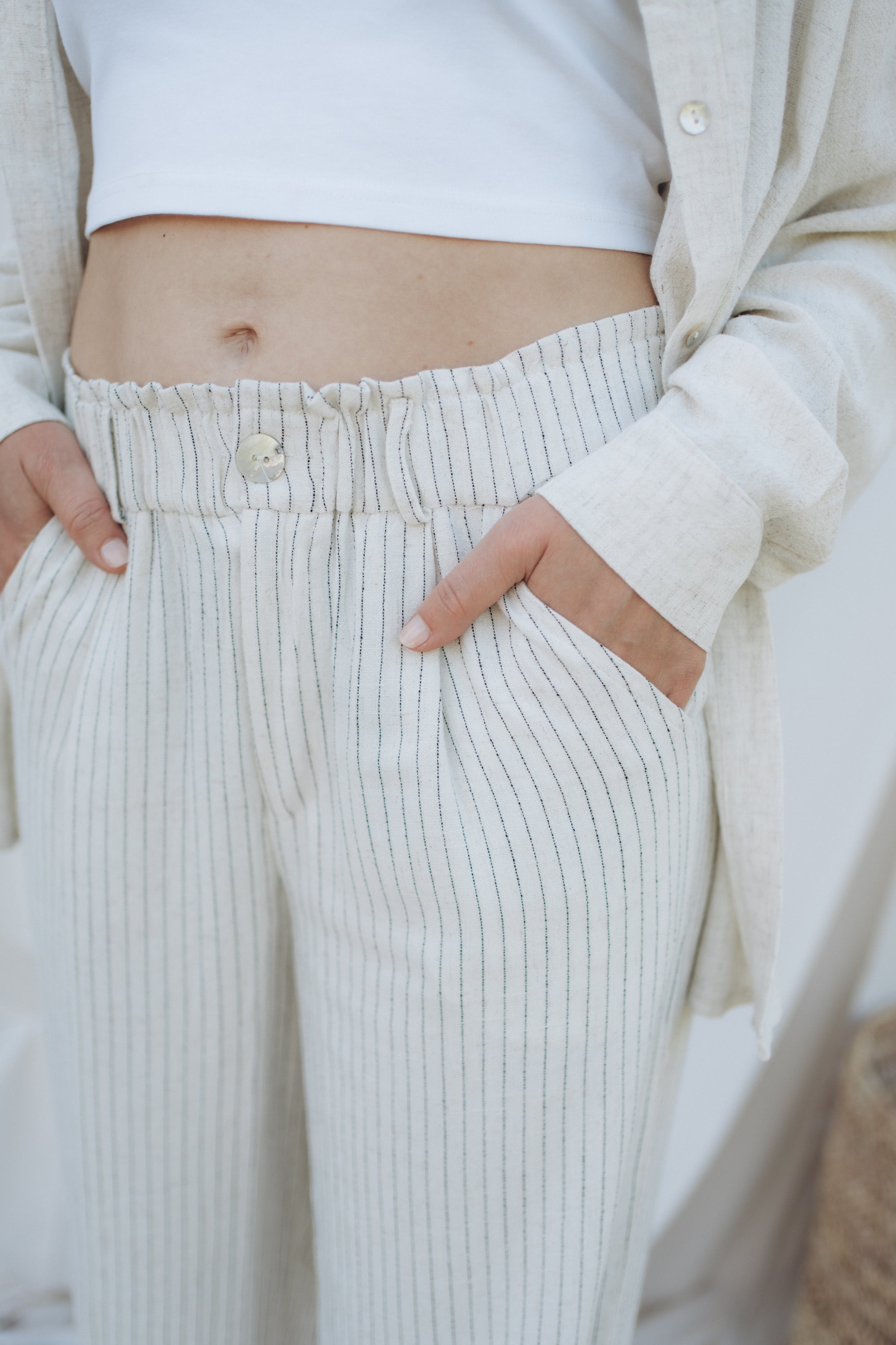 Gestreifte Leinenhose "MandaDLL" beige/black