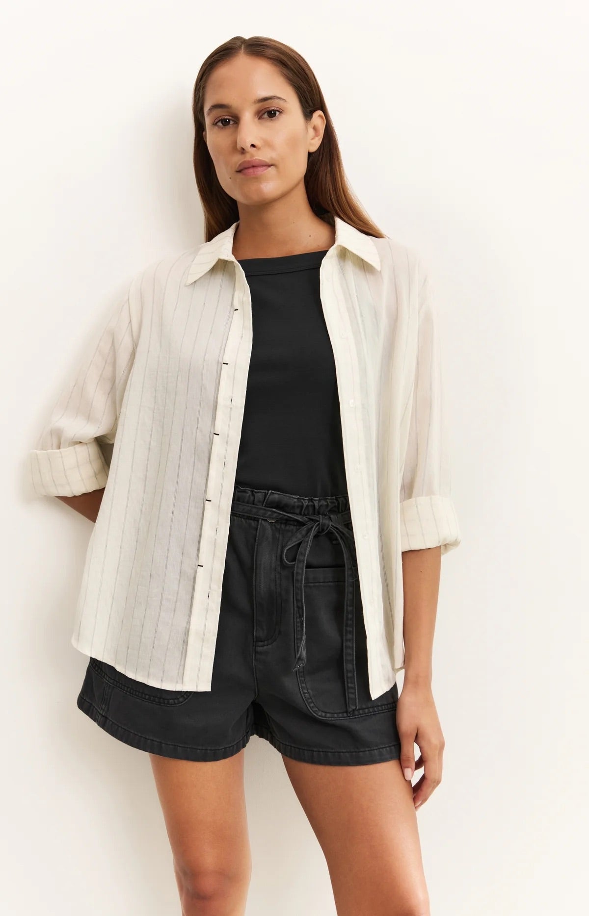 Gestreifte Bluse mit Heftstichdetails