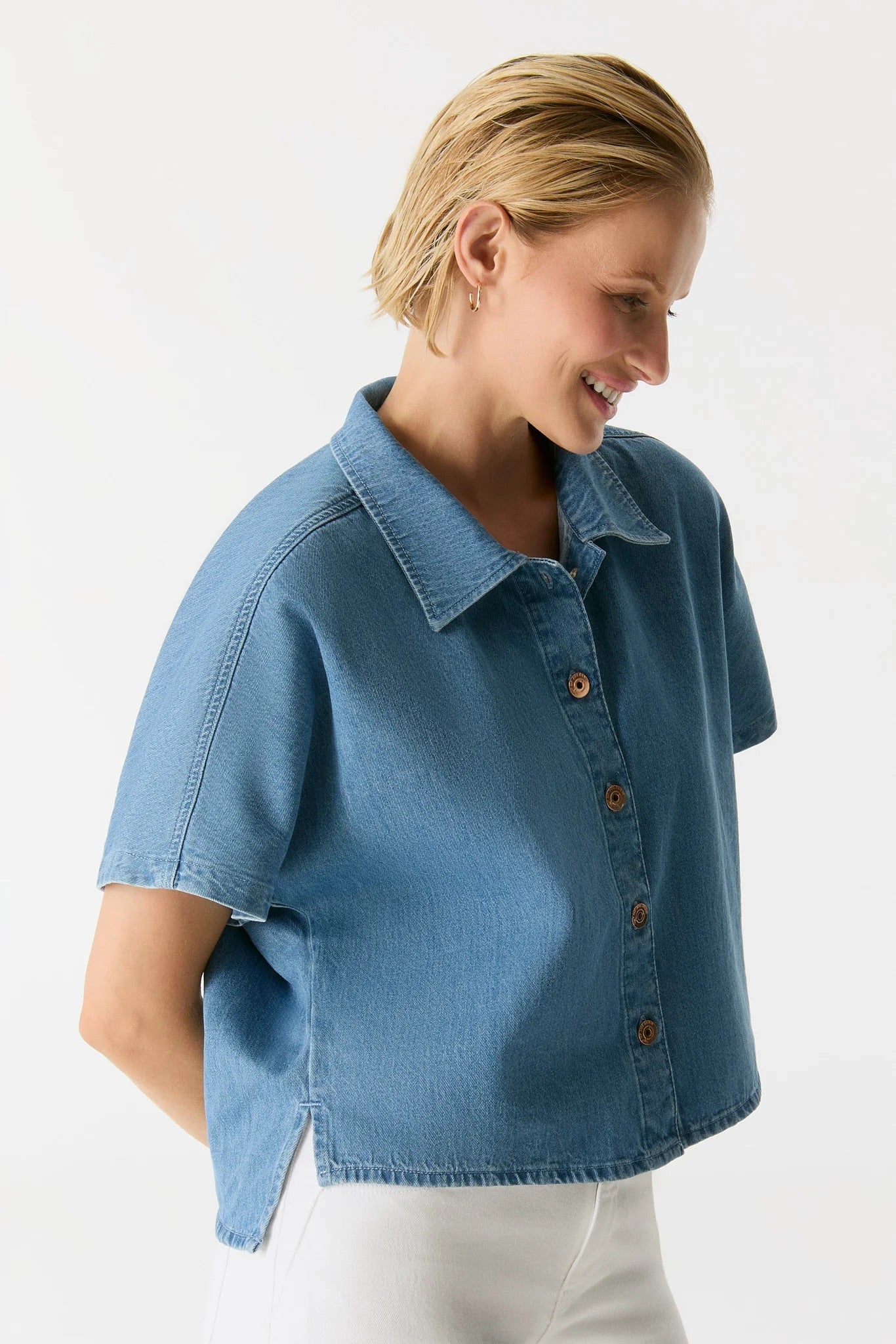 Kurzarm-Jeanshemd „Jennifer“ medium blue