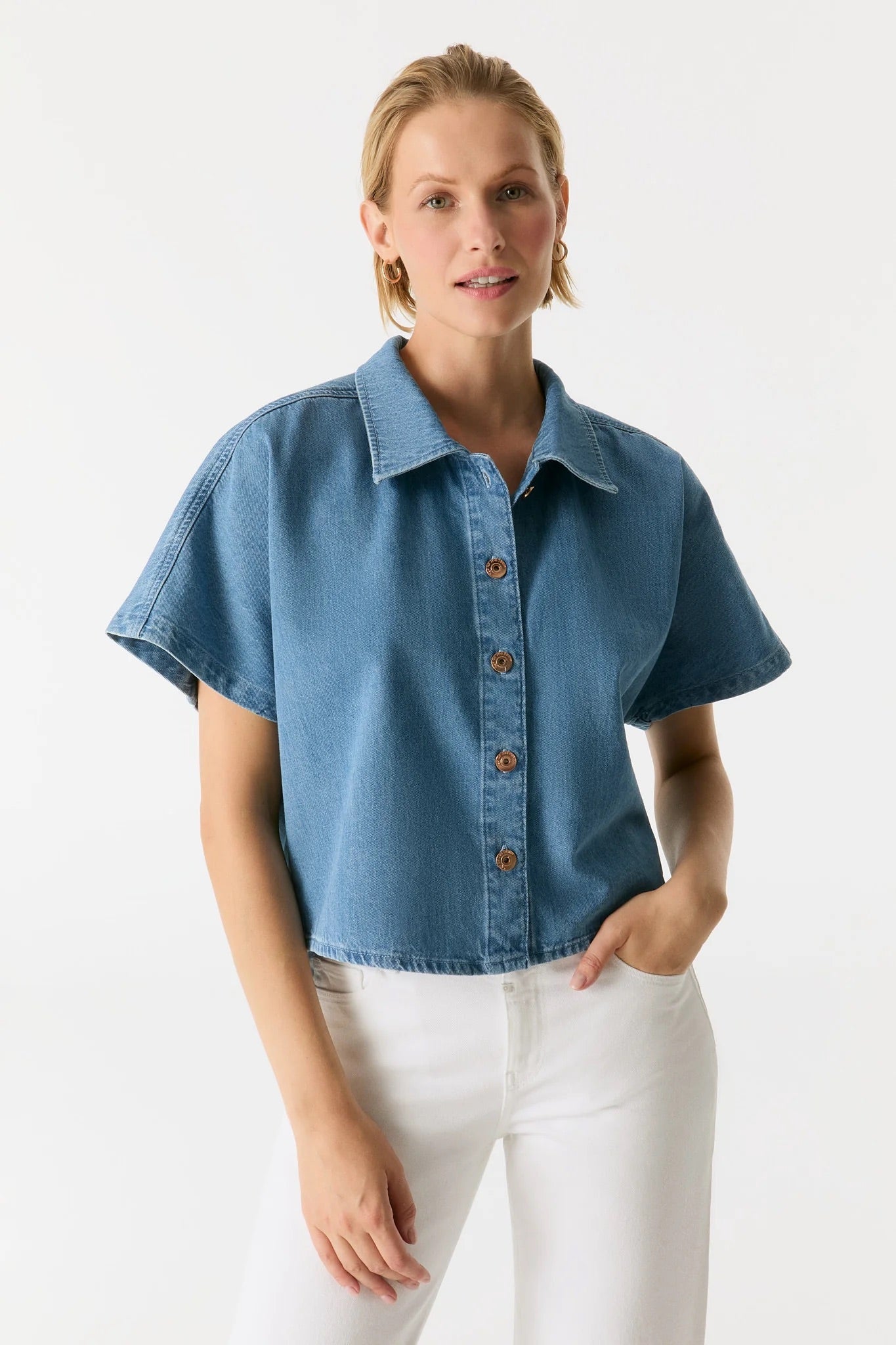 Kurzarm-Jeanshemd „Jennifer“ medium blue