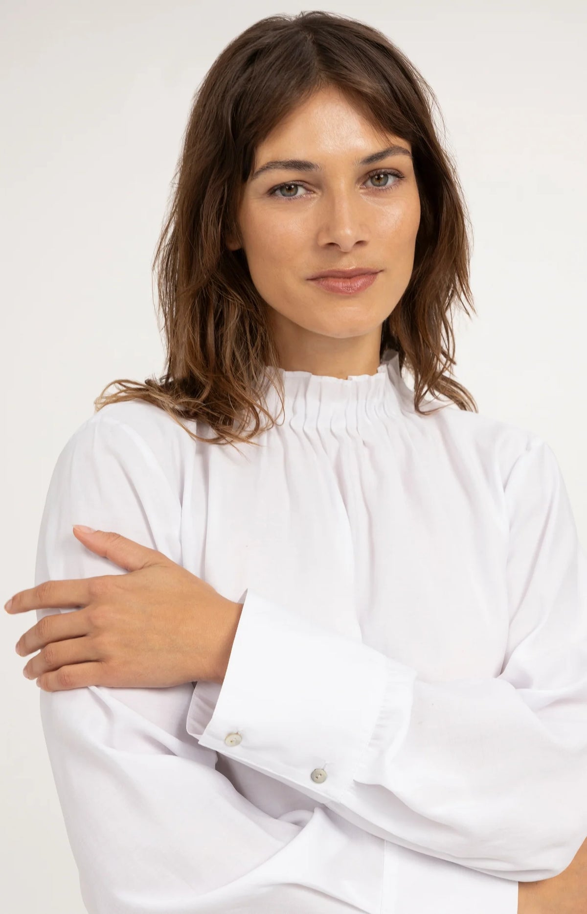 Bluse mit Kragen und Plisseefalten