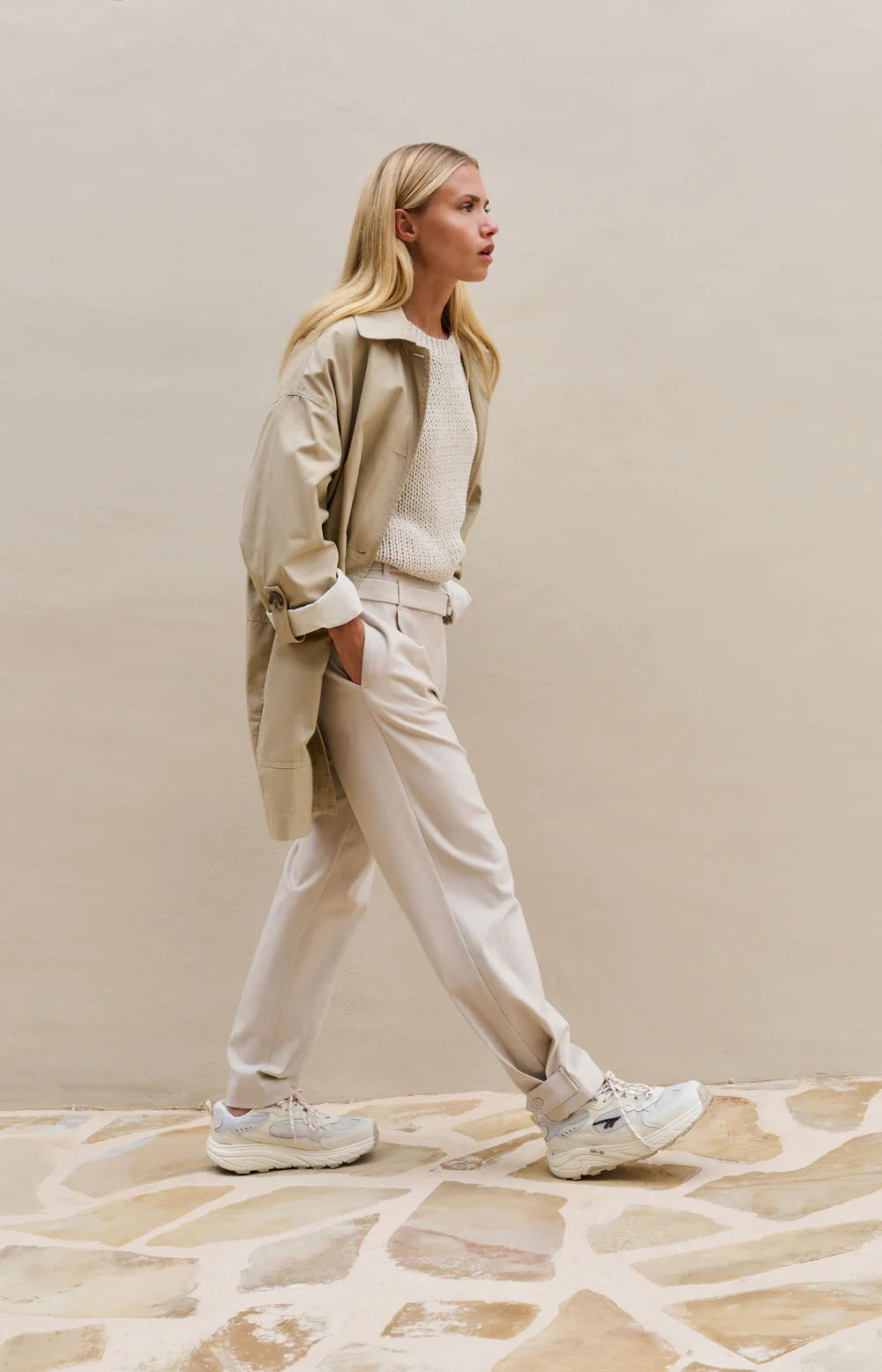 Pullover aus dickem Strick mit kurzen Ärmeln-kit beige