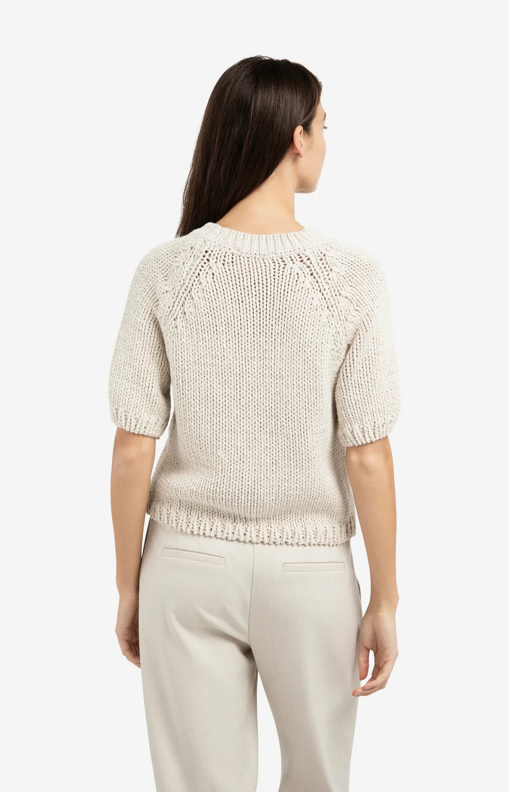 Pullover aus dickem Strick mit kurzen Ärmeln-kit beige