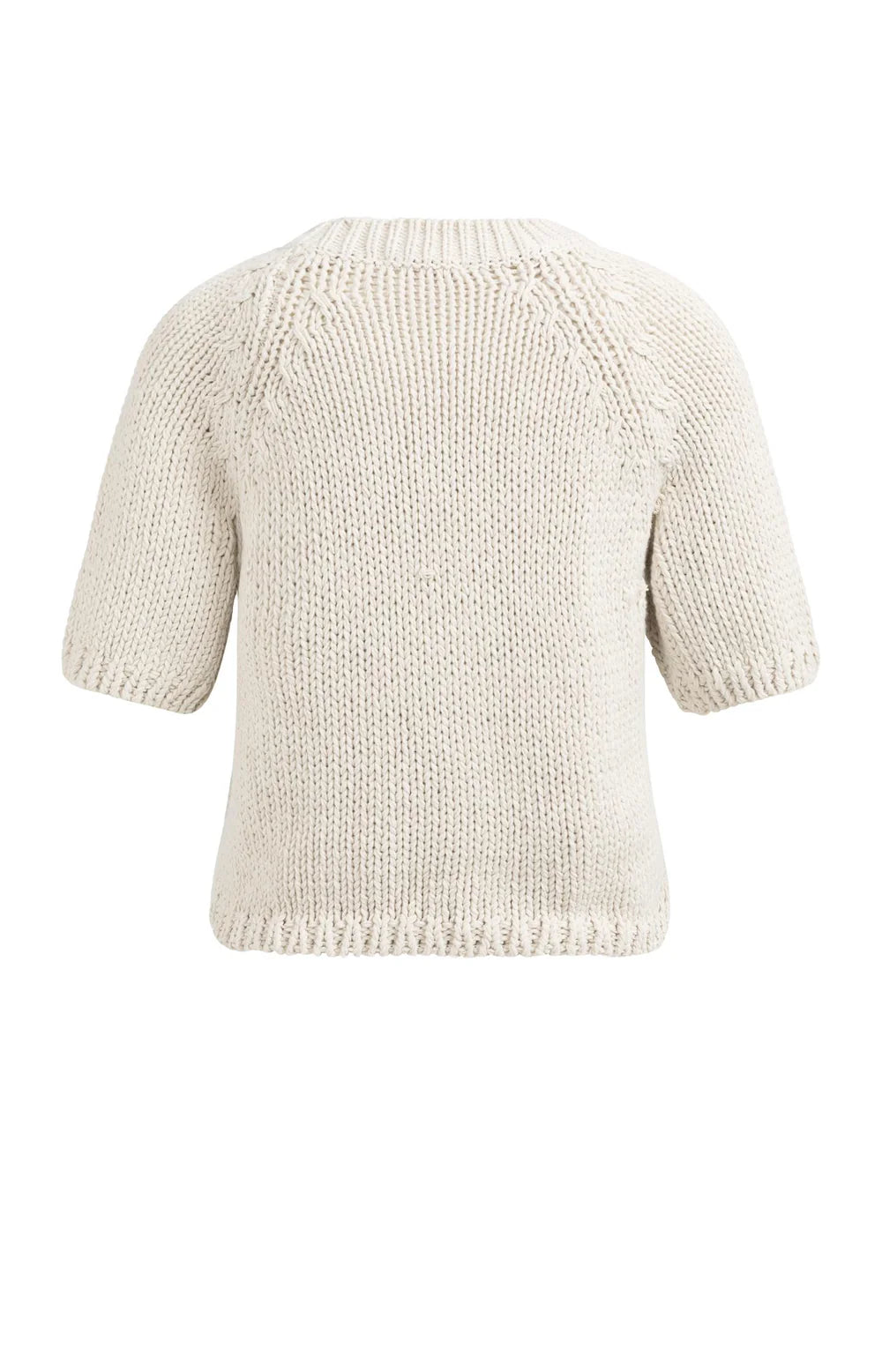 Pullover aus dickem Strick mit kurzen Ärmeln-kit beige