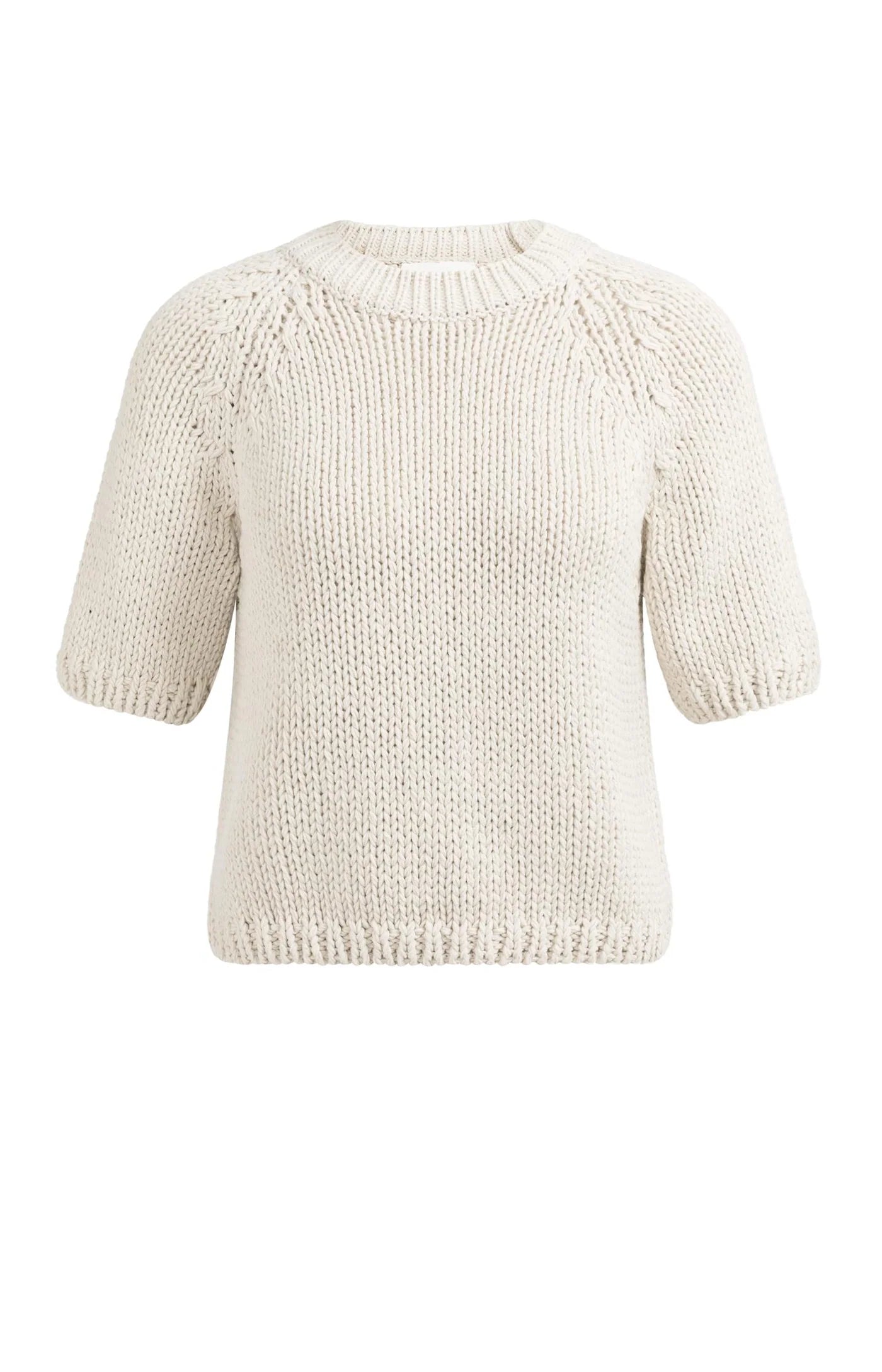 Pullover aus dickem Strick mit kurzen Ärmeln-kit beige