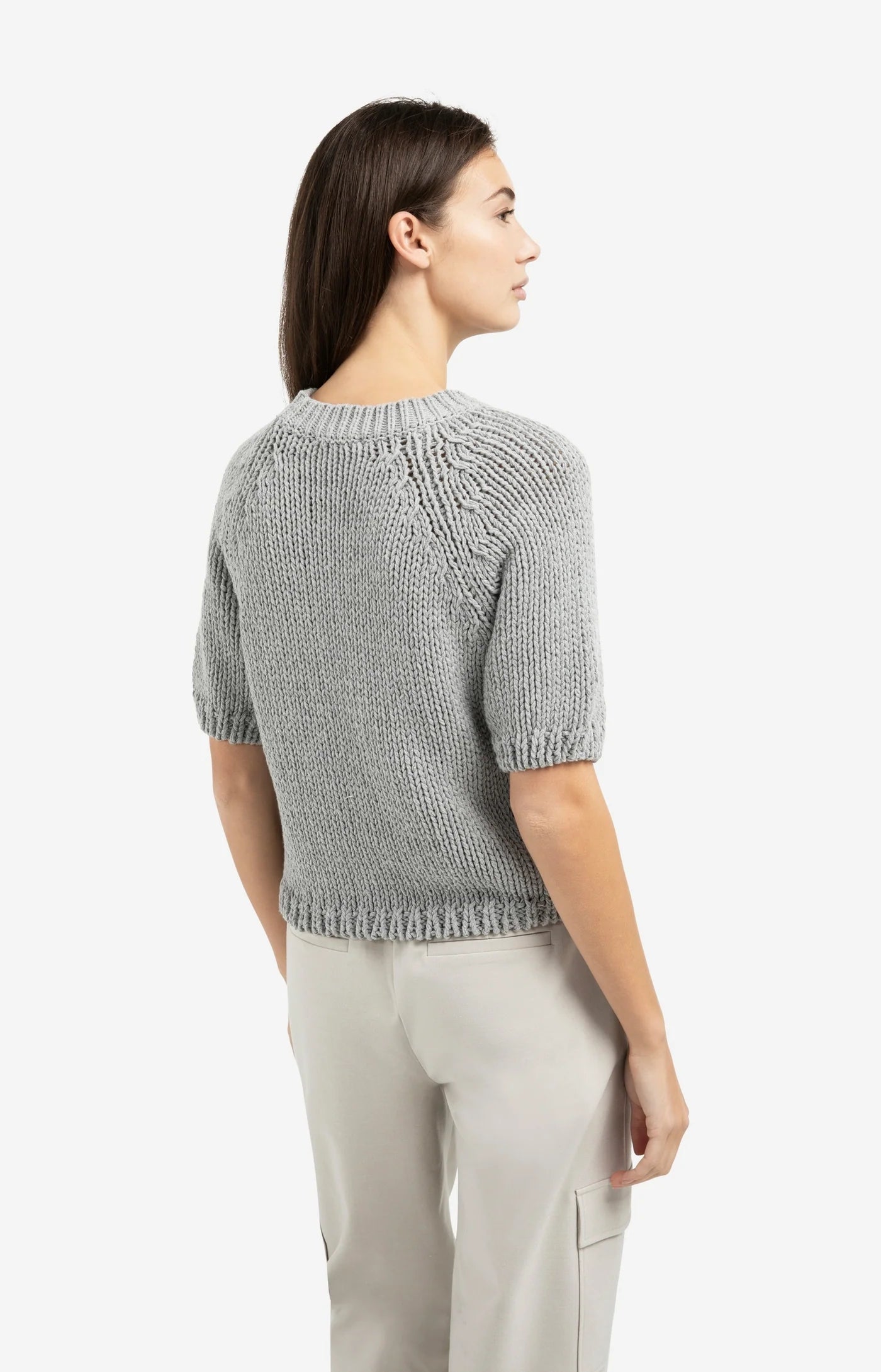 Pullover aus dickem Strick mit kurzen Ärmeln -iron grey