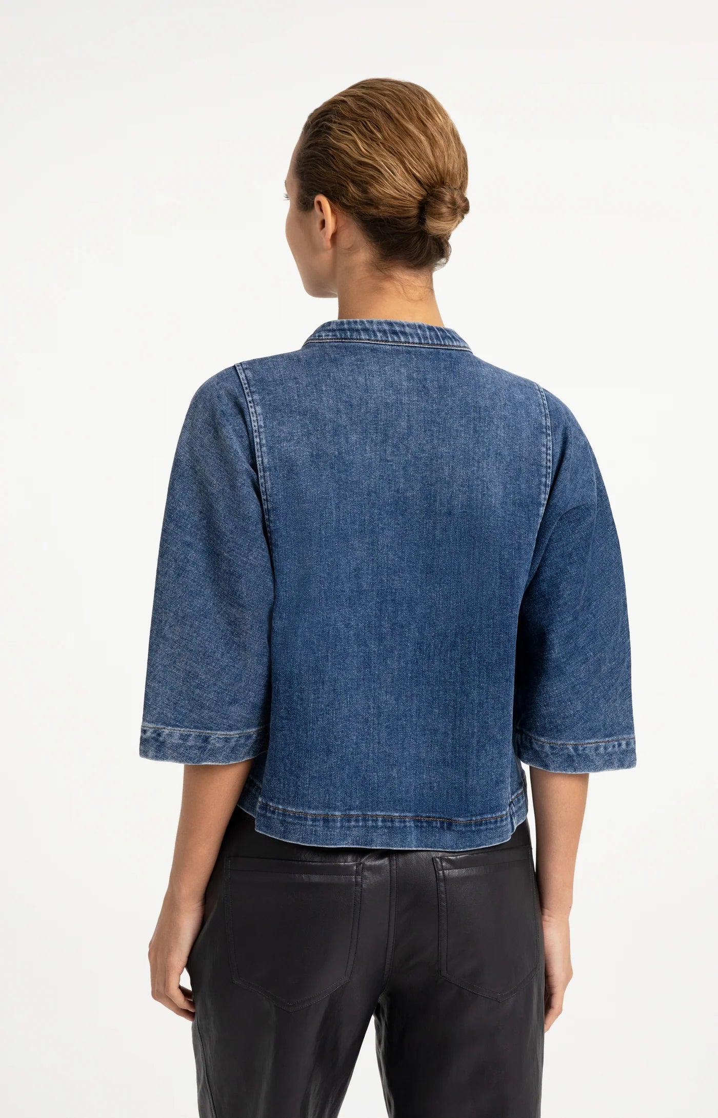 Kurzärmelige Denimbluse dark blue denim