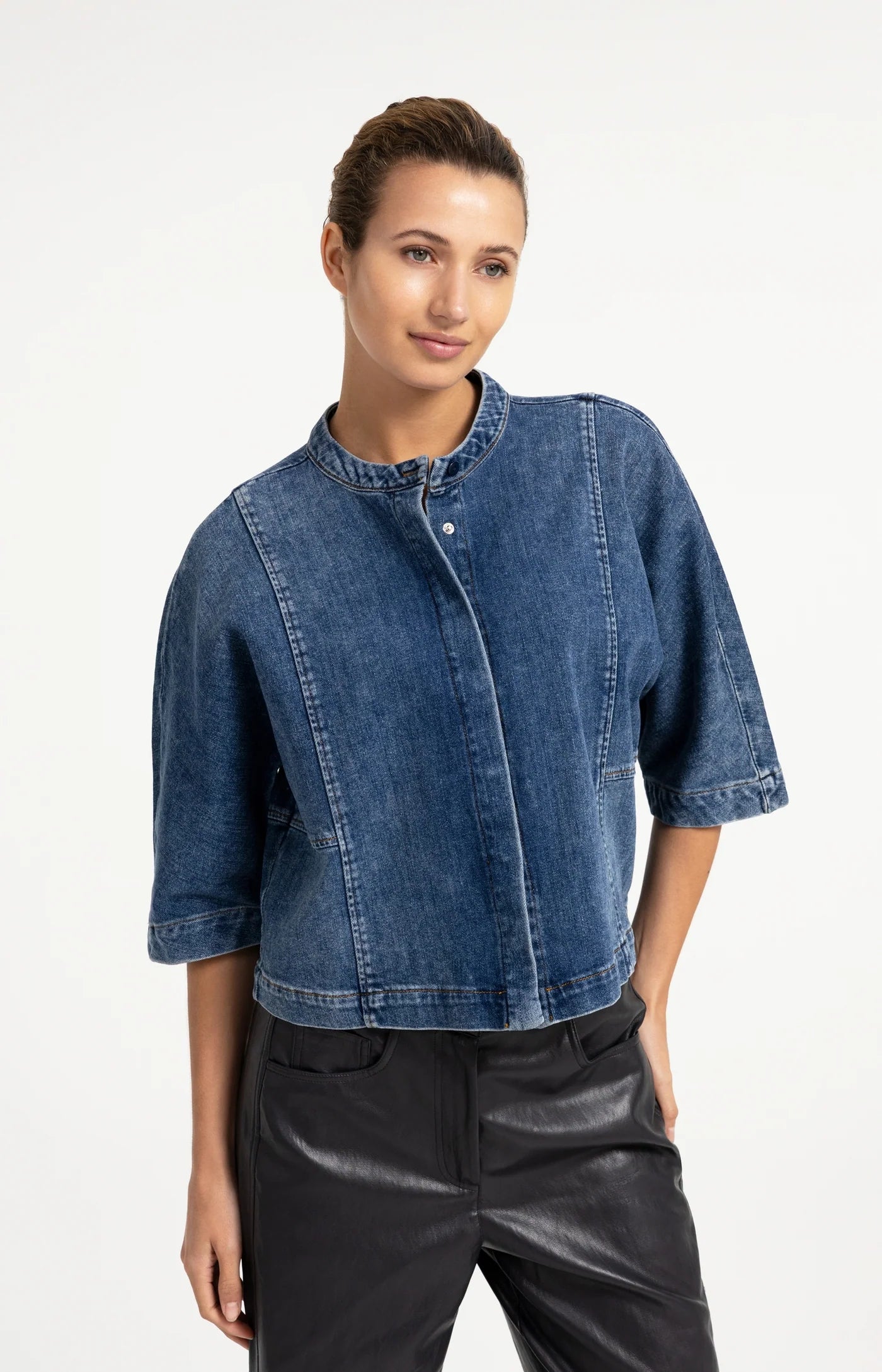 Kurzärmelige Denimbluse dark blue denim