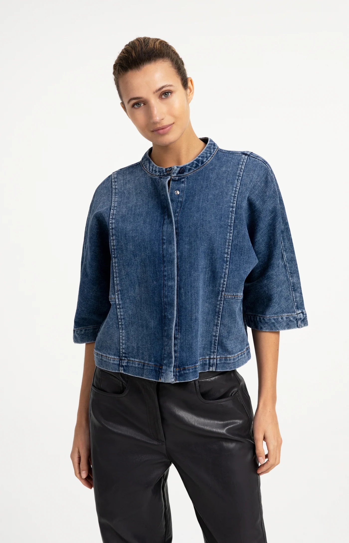 Kurzärmelige Denimbluse dark blue denim