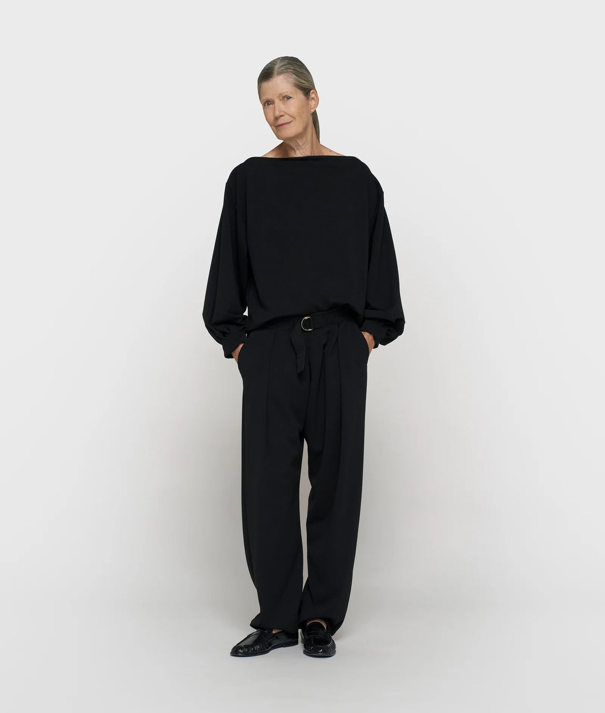 Belted Pants Crepe black