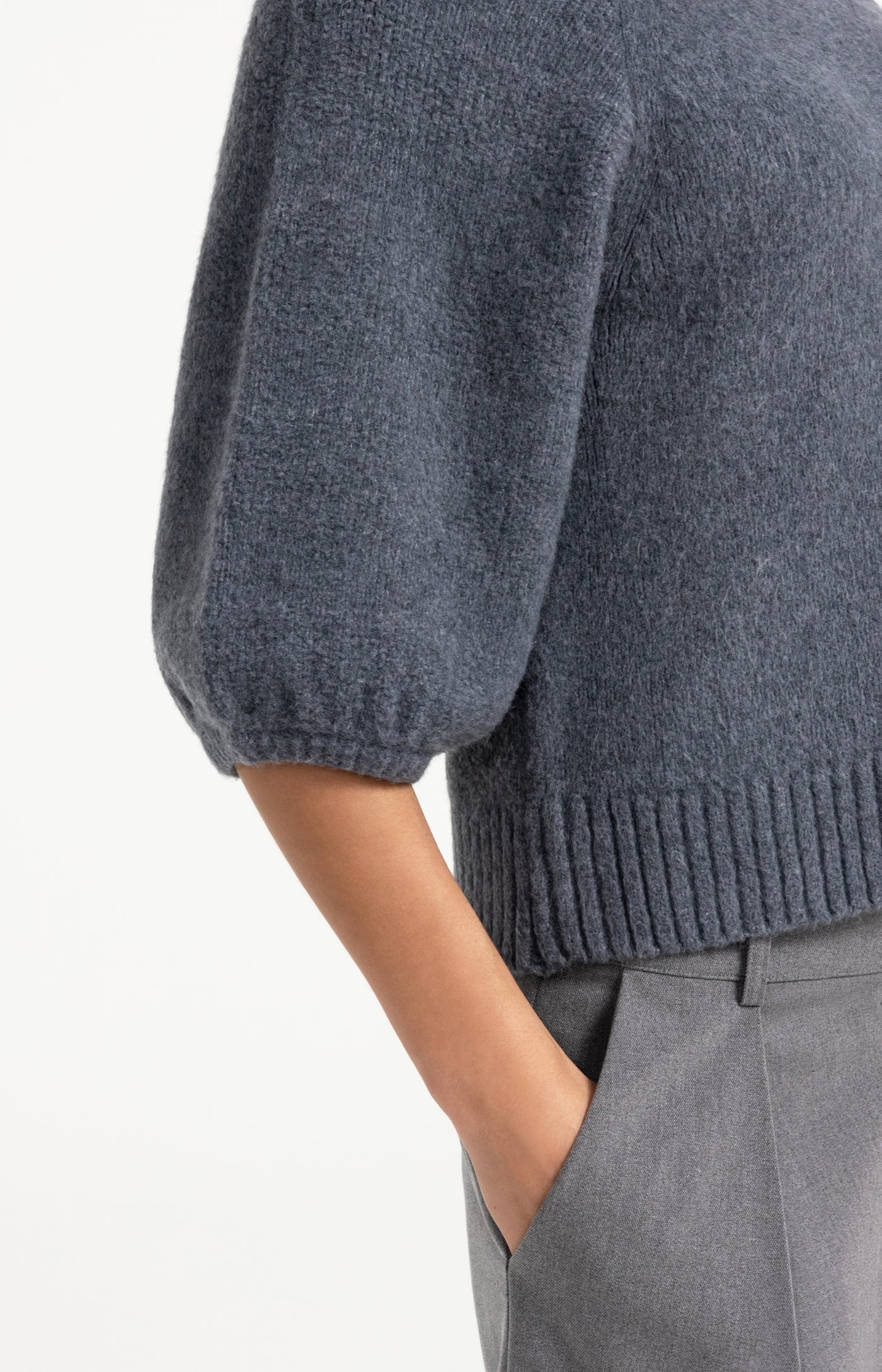 Strickpullover mit Ballonärmeln arctic seal grey melange