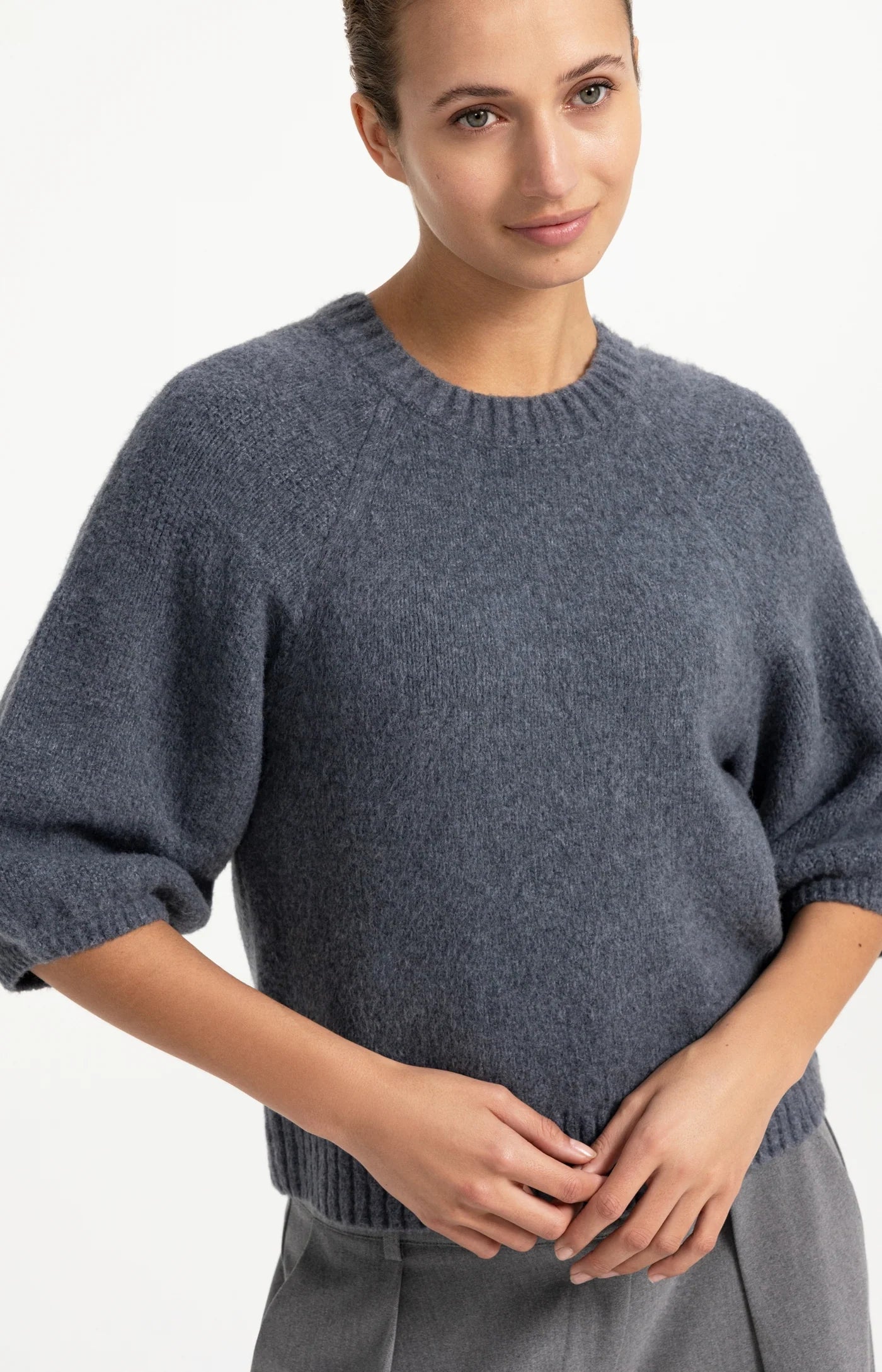 Strickpullover mit Ballonärmeln arctic seal grey melange