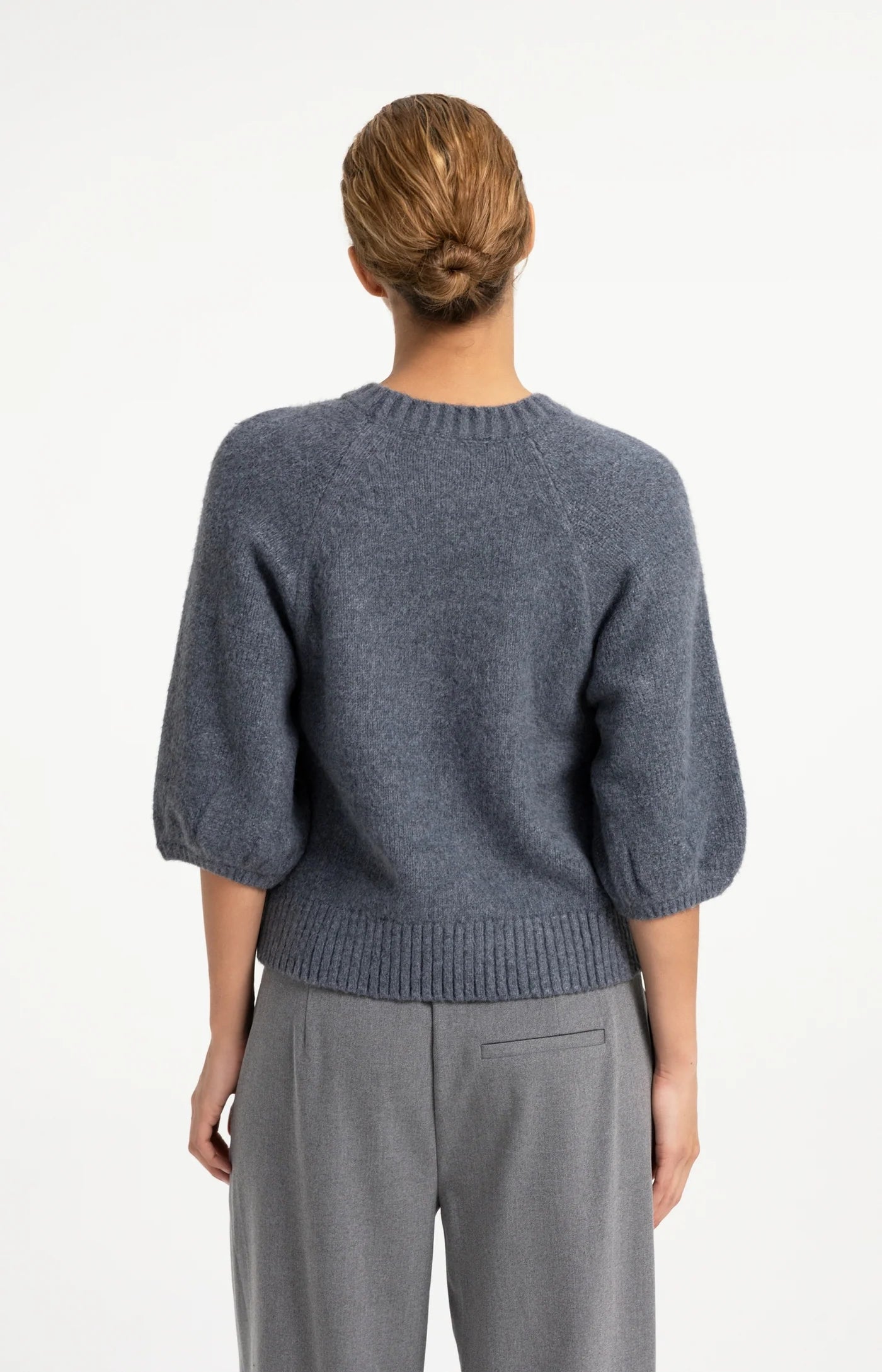Strickpullover mit Ballonärmeln arctic seal grey melange