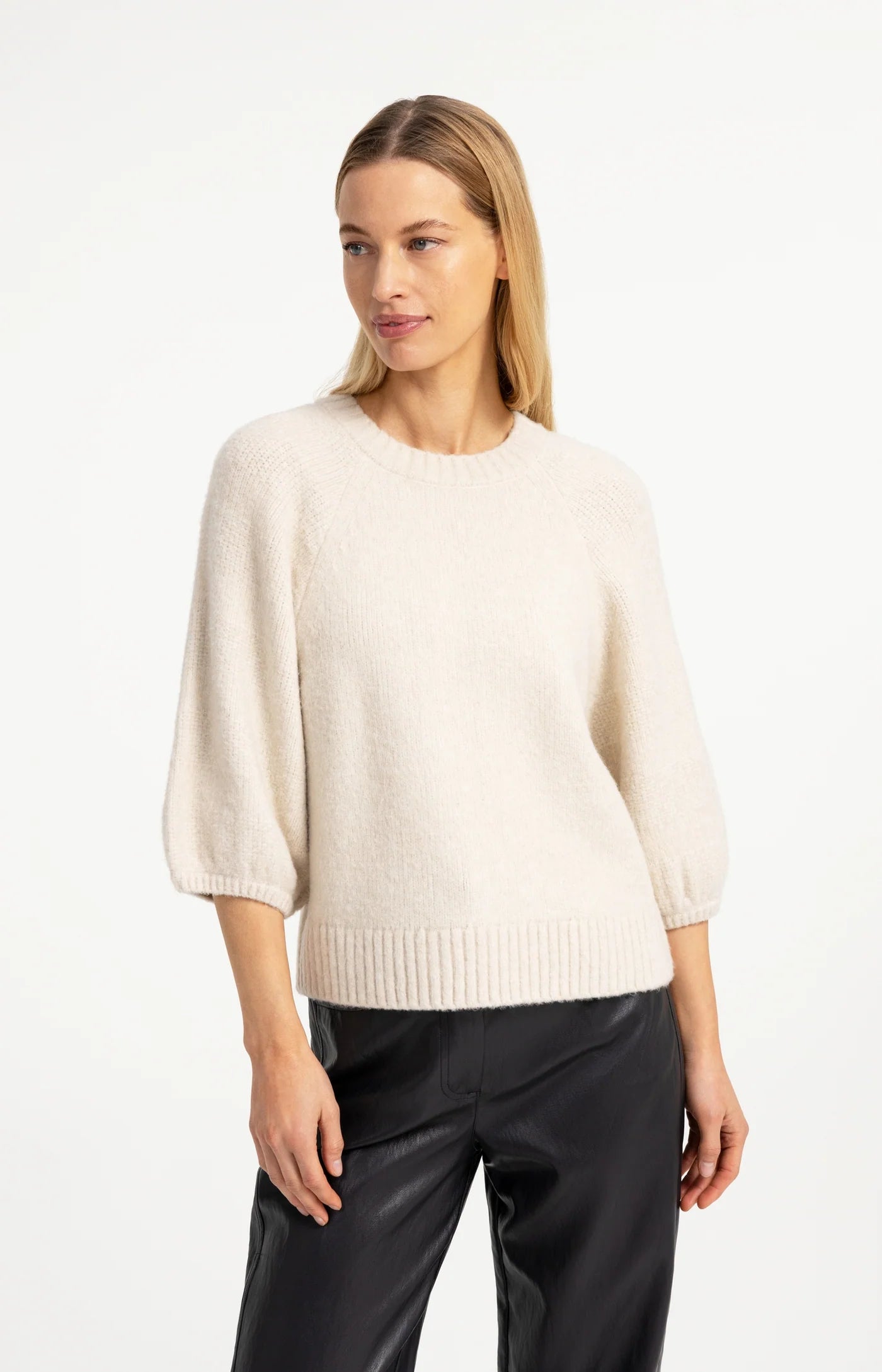 Strickpullover mit Ballonärmeln offwhite melange