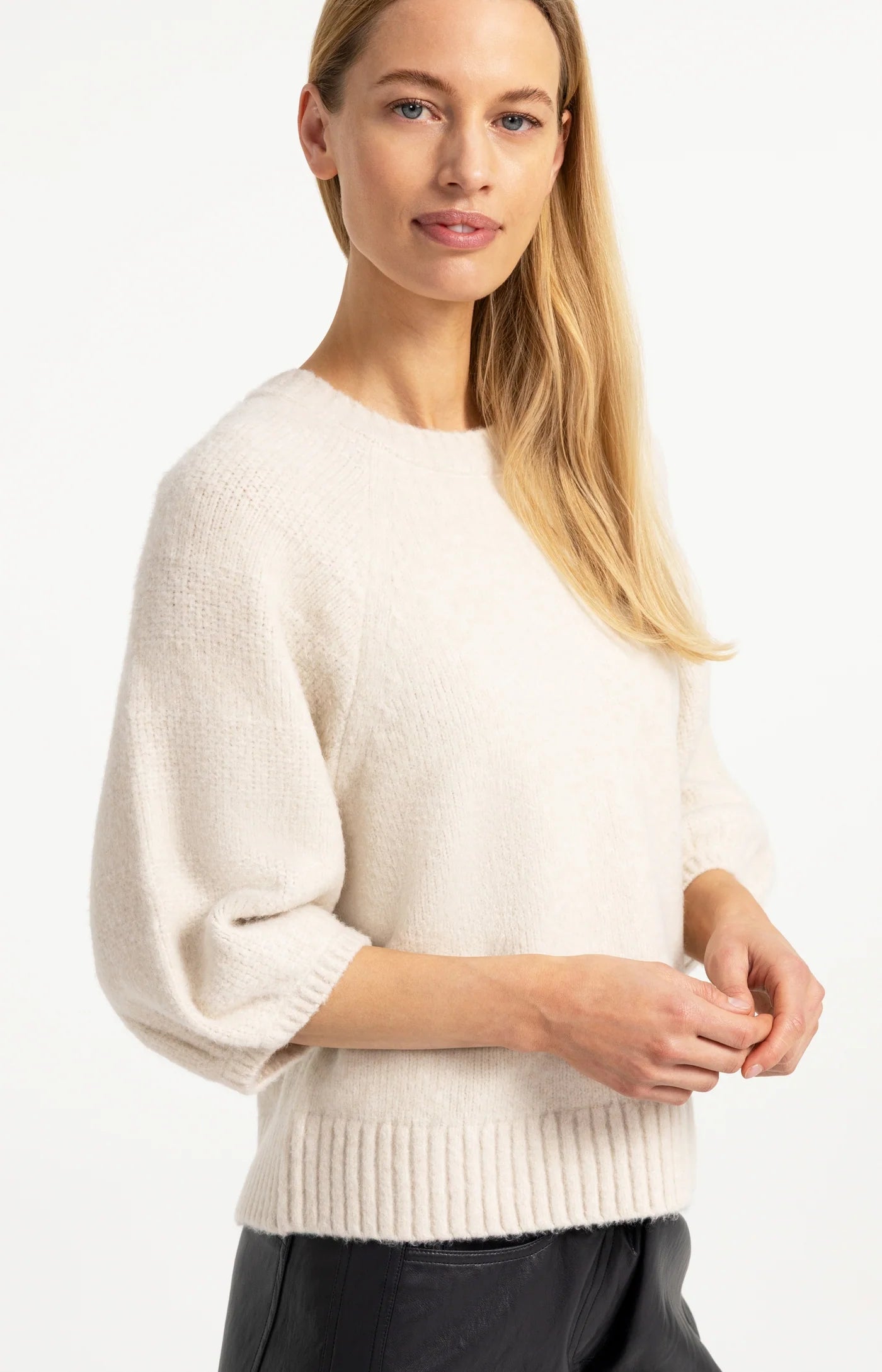 Strickpullover mit Ballonärmeln offwhite melange