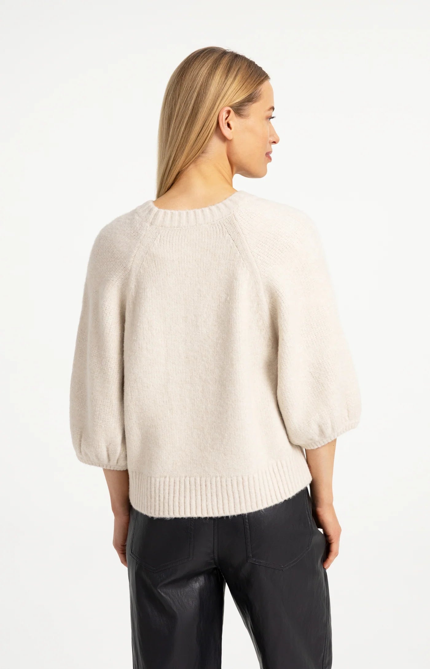Strickpullover mit Ballonärmeln offwhite melange