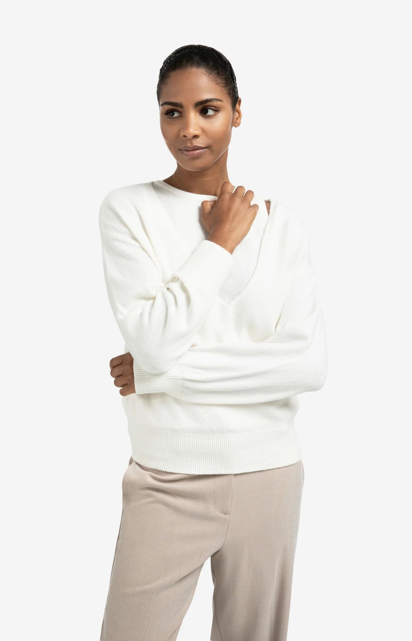 Strickpullover mit V-Ausschnitt-offwhite knit melange