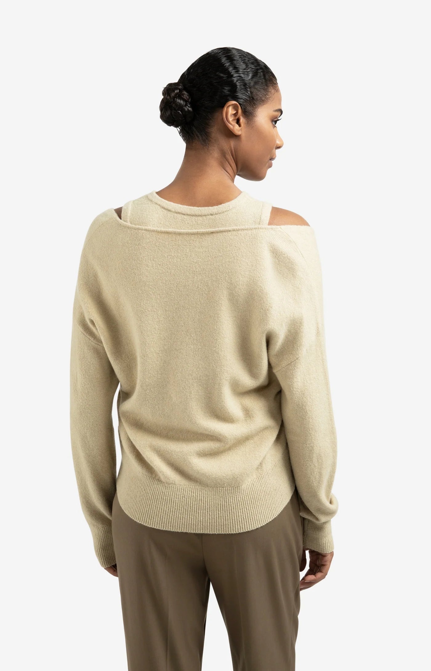 Strickpullover mit V-Ausschnitt-pale olive green melange
