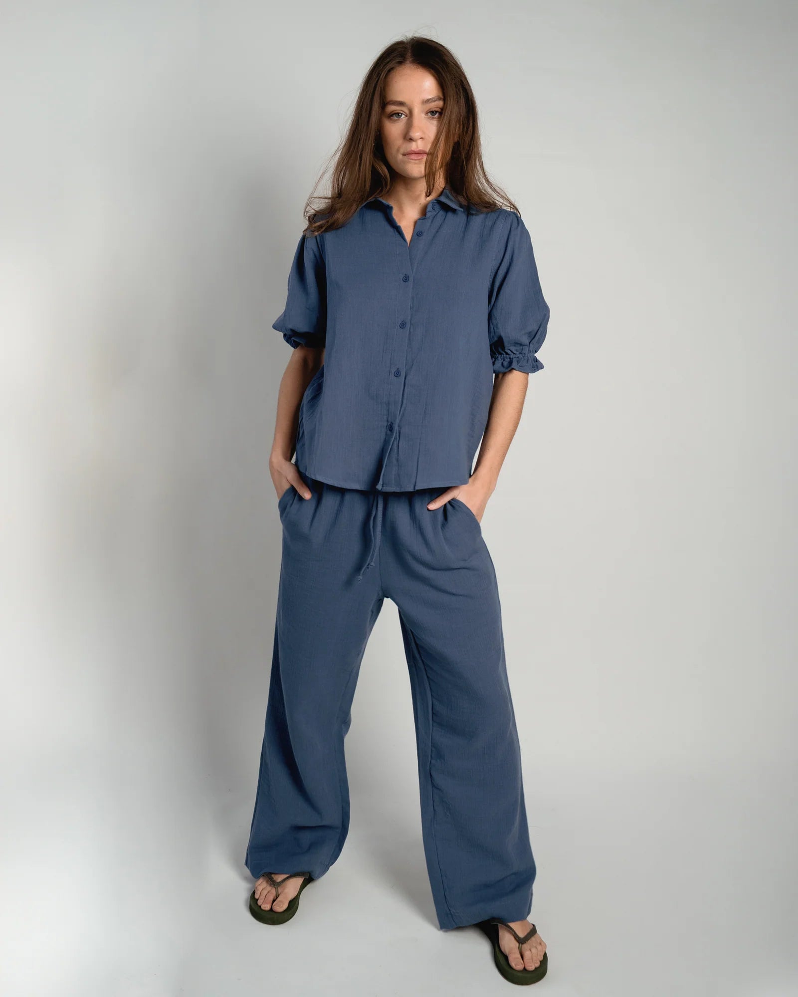 Puff Sleeve Blouse "Sophie" jeans blue