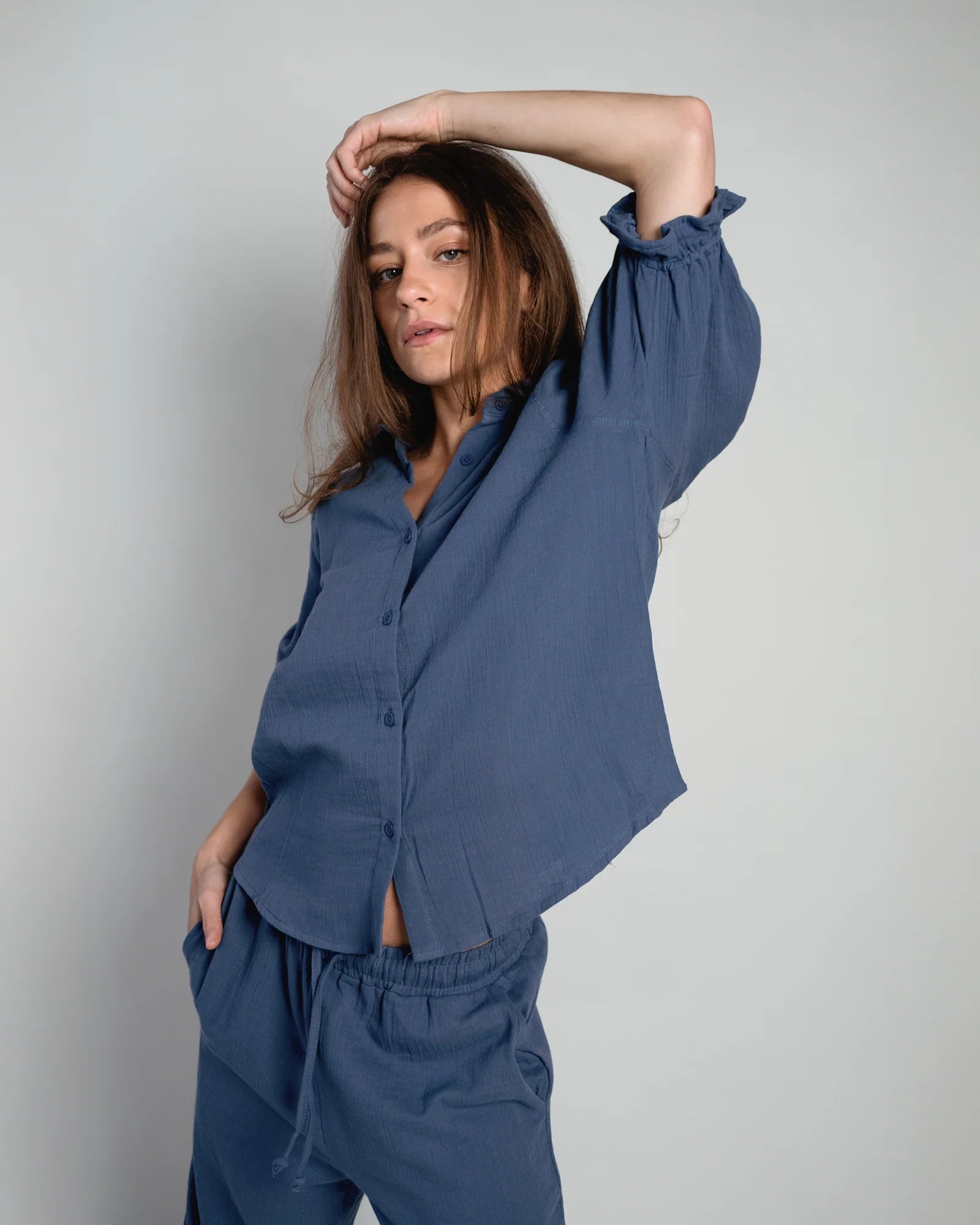 Puff Sleeve Blouse "Sophie" jeans blue