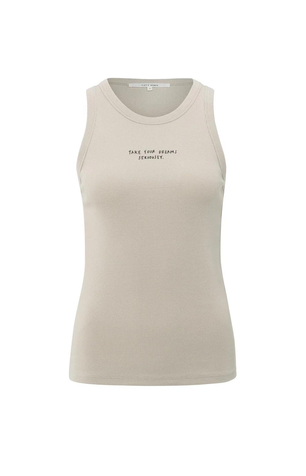 Geripptes ärmelloses Oberteil mit Print-silver lining beige