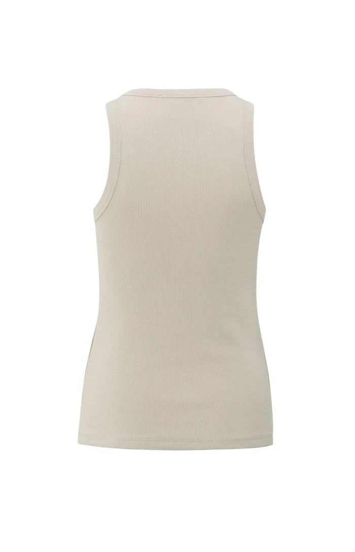 Geripptes ärmelloses Oberteil mit Print-silver lining beige