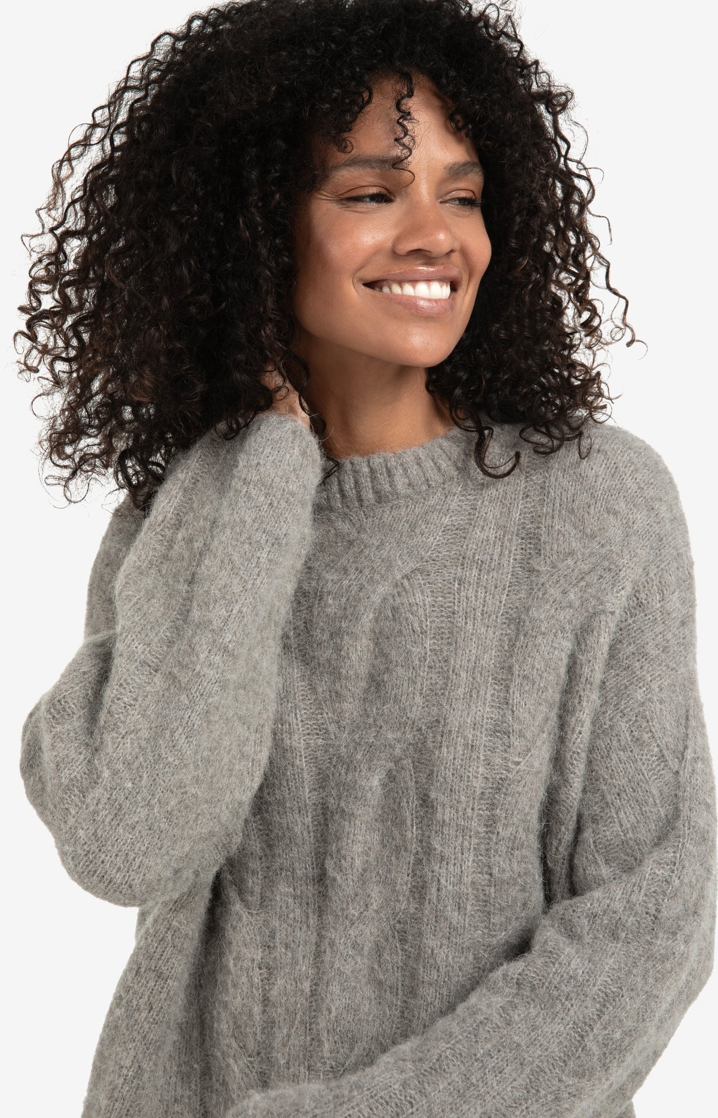 Weicher Pullover mit Zopfmuster-taupe grey melange