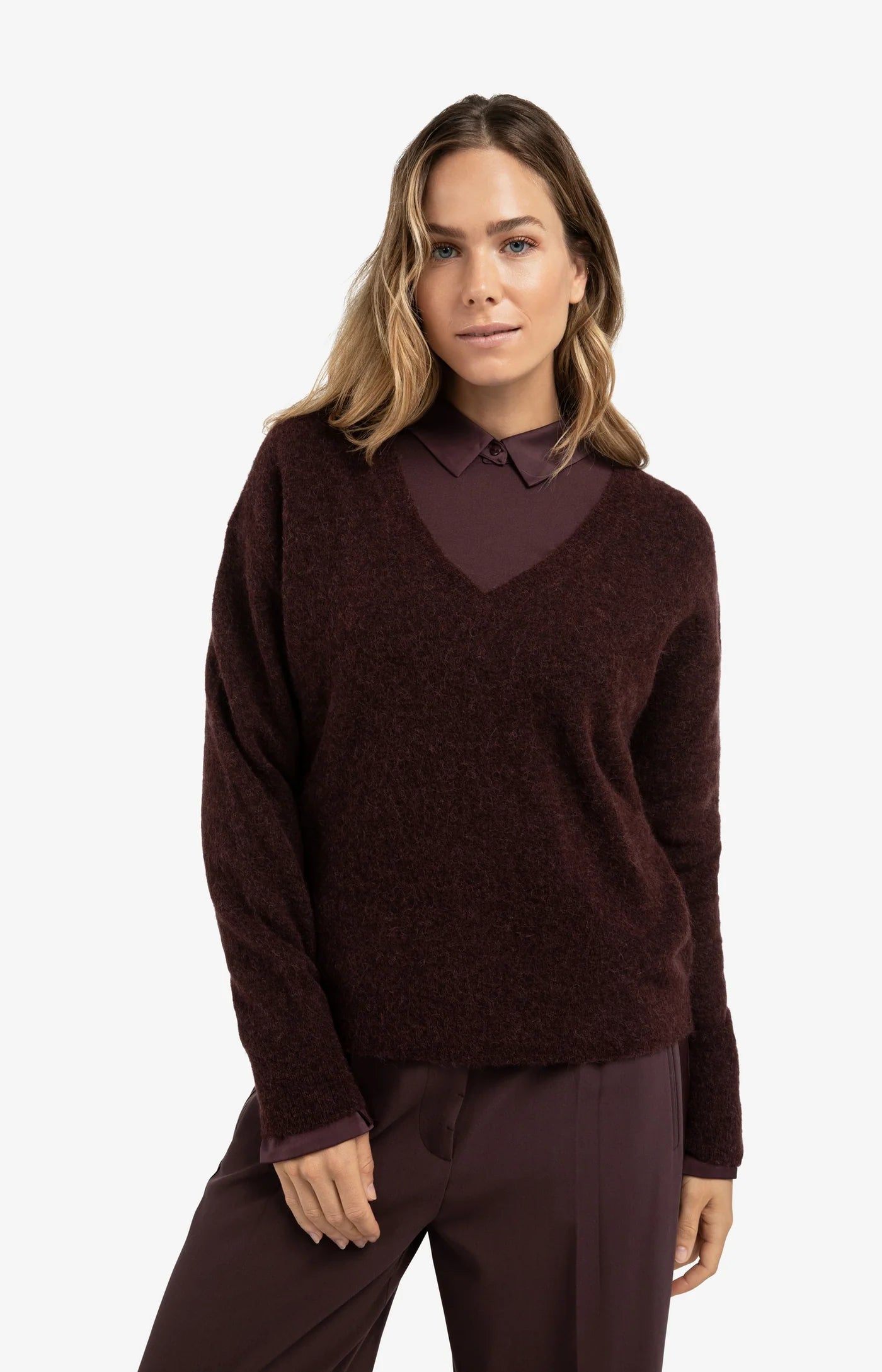 Weicher Pullover mit V-Ausschnitt-fudge purple