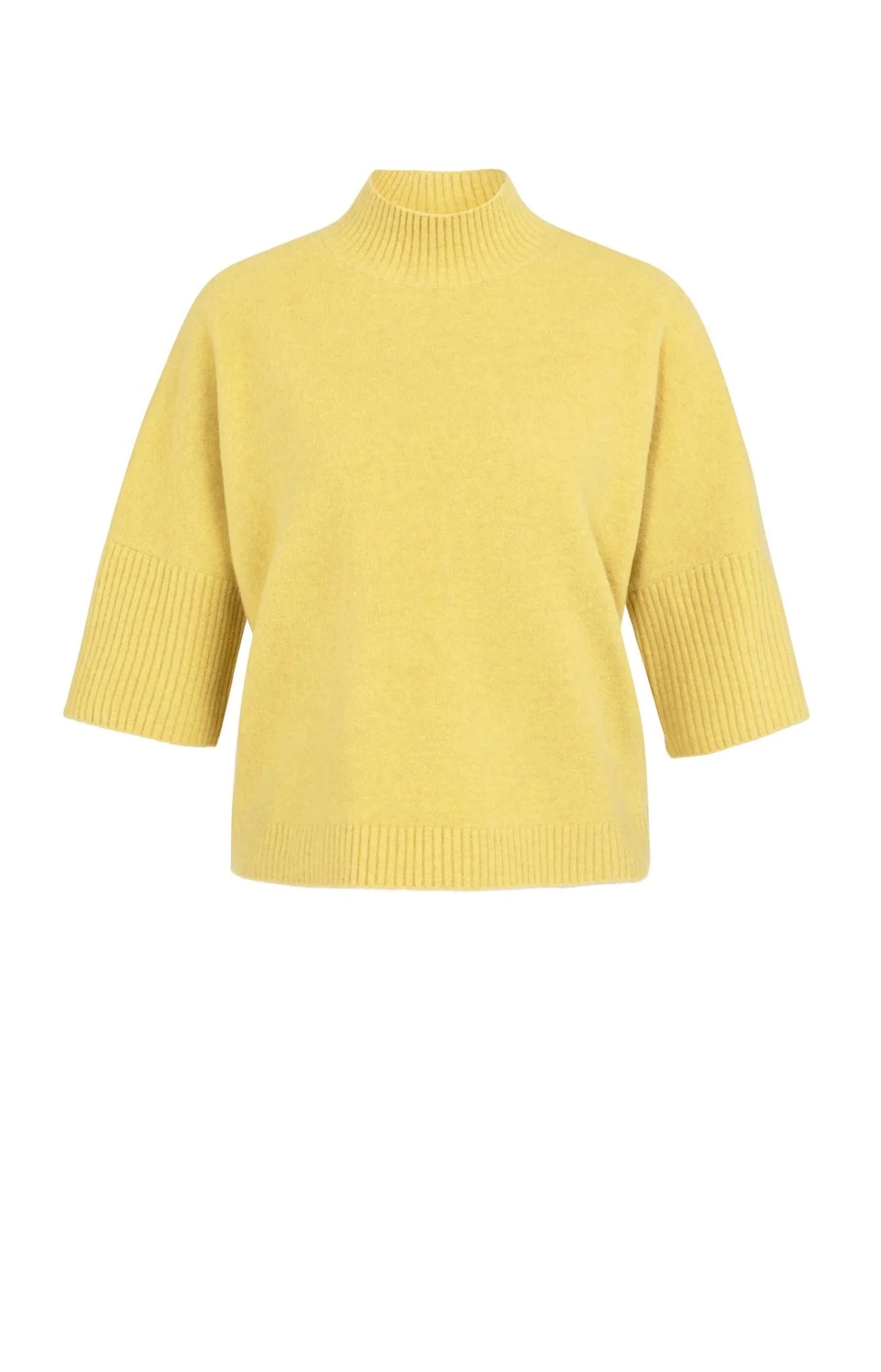 Pullover mit gerippten 3/4 Ärmeln und Stehkragen - dried moss green melange - Dein Lieblingsladen Concept