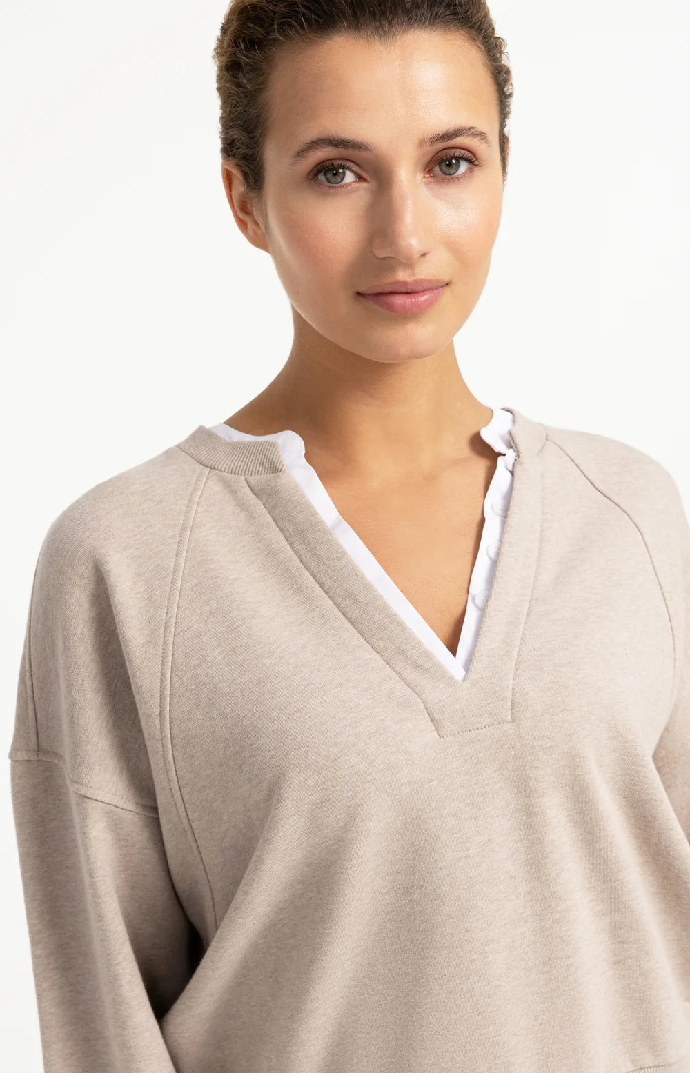 Sweatshirt mit V-Ausschnitt und Webkragen